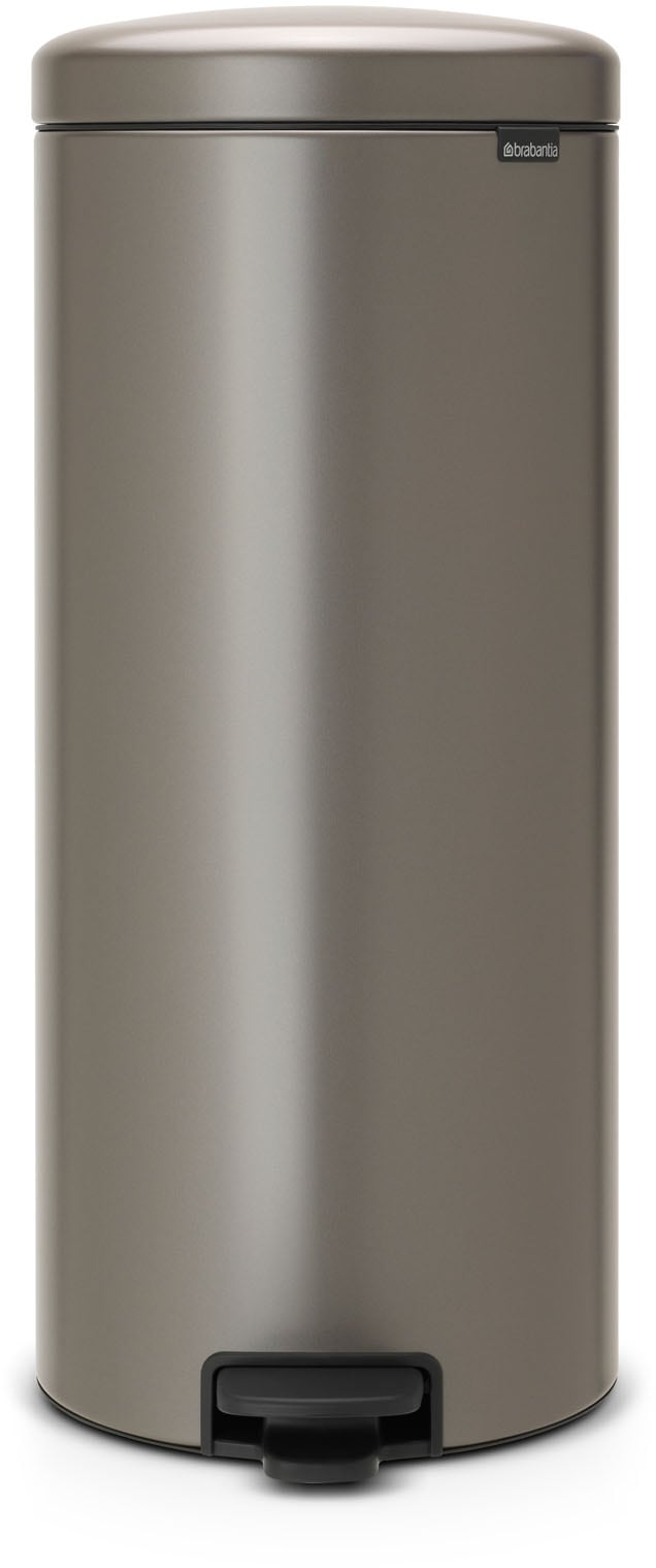 Mülleimer BRABANTIA "NewIcon Treteimer, 30L", silber (platinum), B:29,3cm H:67,9cm T:38cm Ø:29,3cm, Kunststoff, Metall, Mülleimer, Mülleimer, sanft schließender Deckel, mit leichter Pedalbedienung
