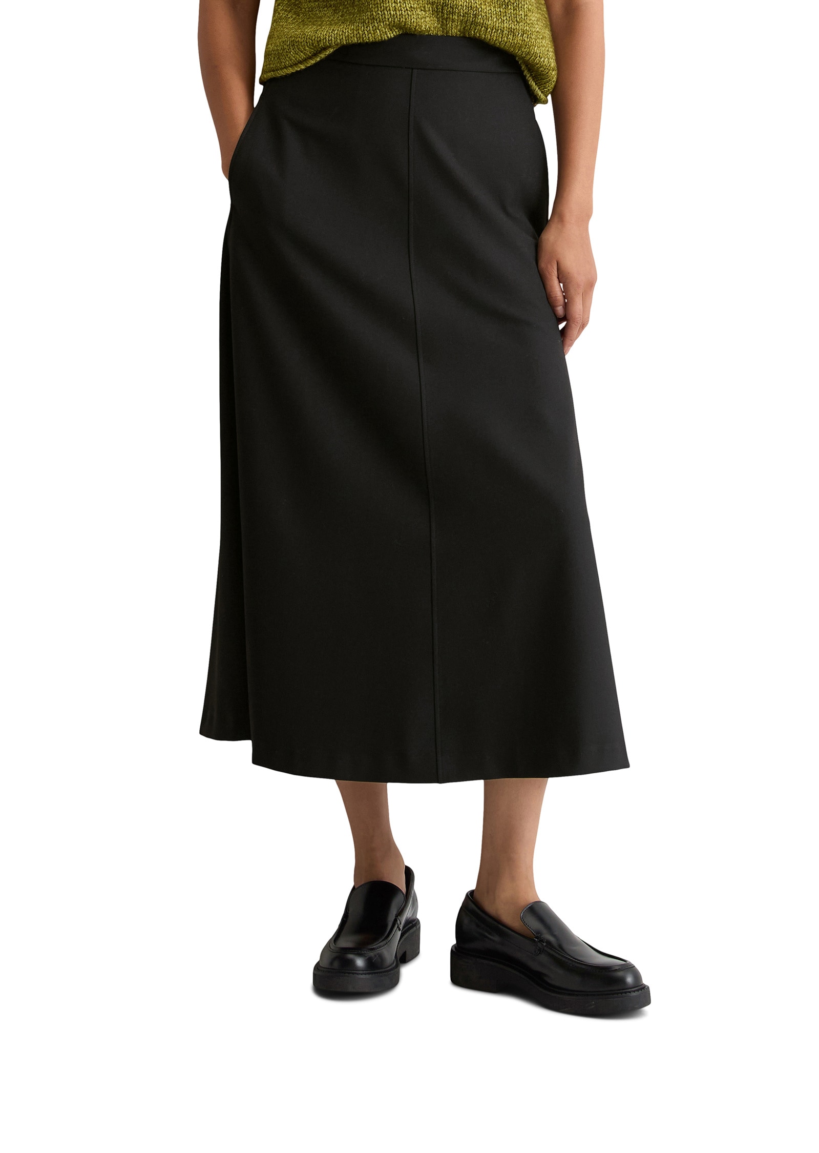 Webrock MARC O'POLO "aus weichem Flanell", Damen, Gr. 44, schwarz, Obermaterial: 63% Polyester, 34% Viskose, 3% Elasthan; Futter: 100% Nicht verfügbar, unifarben, normal wadenlang, Röcke