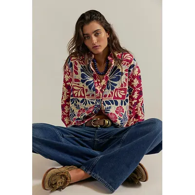 We The Free Just For Play Shirt at Free People in Cherry Combo, Size: Small