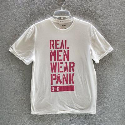 Under Armour Underwear & Socks | Under Armour Men T-Shirt Medium White Logo Heatgear Real Men Wear Pink Adult Tee | Color: Pink | Size: M