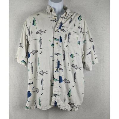 Columbia Shirts | Columbia White Fishing Ocean Fish Button Down Shirt Size Medium | Color: Blue/White | Size: M