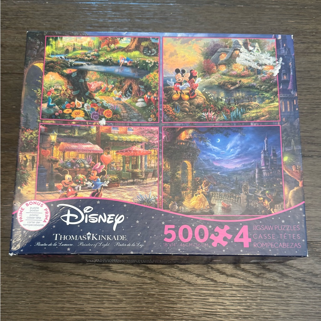Disney Games | Disney Thomas Kinkade 500 Piece Jigsaw Puzzle Set X 4 Puzzles All Complete | Color: Blue/Red | Size: Os