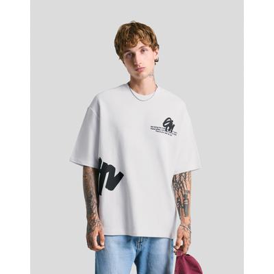 Bershka Printed Short Sleeve Plush T-Shirt Men Xs White