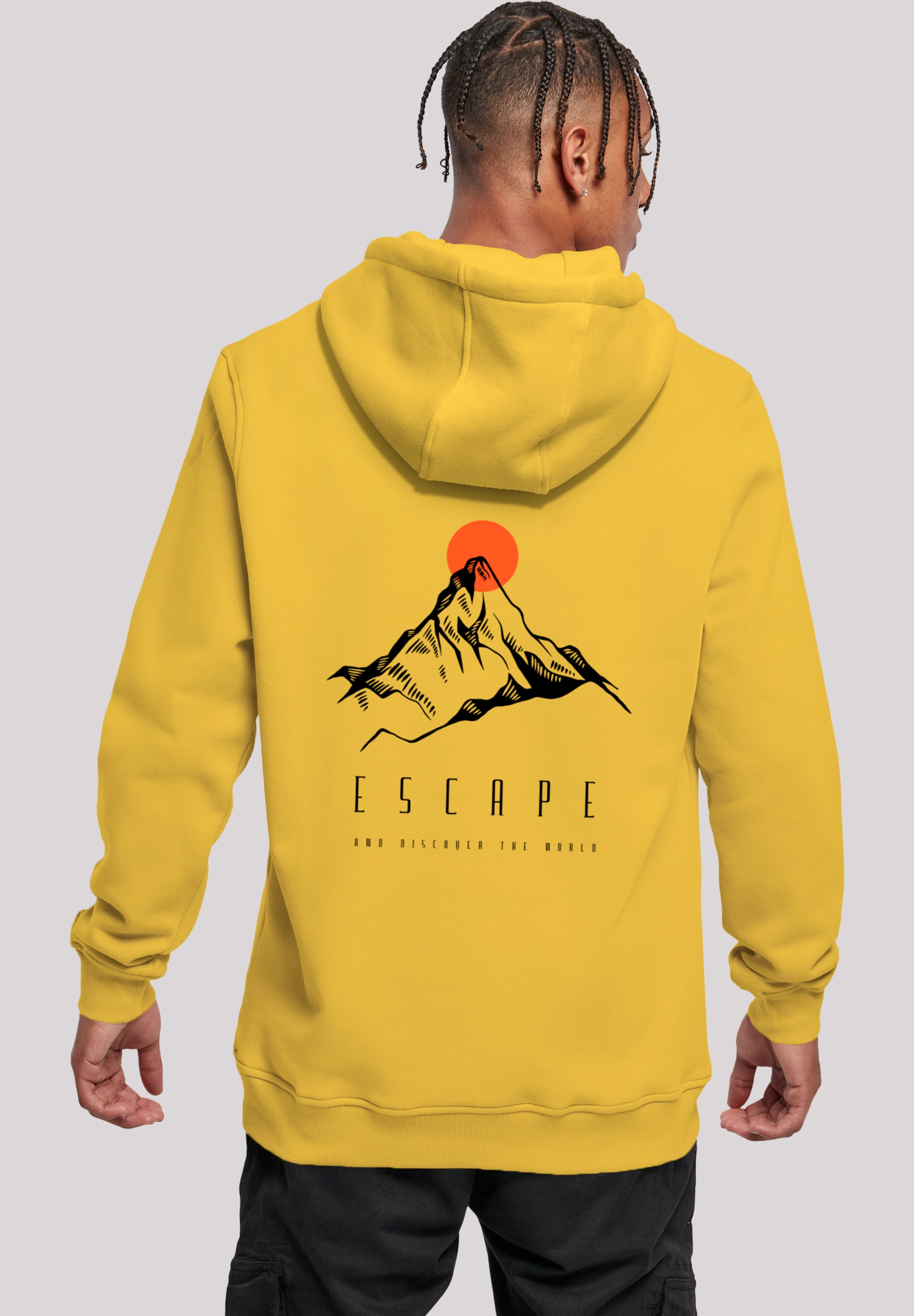 Kapuzenpullover F4NT4STIC "Escape Discover the World Mountain", Herren, Gr. XXL, gelb (taxi gelb), Obermaterial: 65% Baumwolle, 35% Polyester, slim fit, Pullover Kapuzenpullover, Premium Qualität, ESCAPE Collection