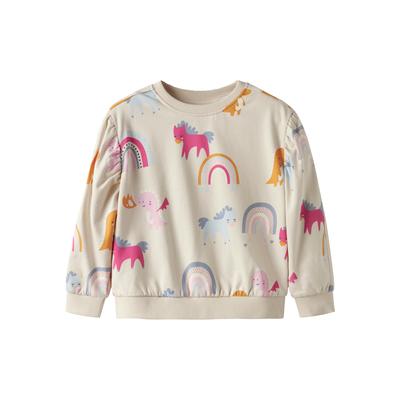 Sweatshirt NAME IT "NMFNULA LS NREG SWEAT BRU PB", Mädchen, Gr. 116, beige (parchment), Sweatware, Obermaterial: 100% Baumwolle, gemustert, casual, regular fit normal, Rundhals, Langarm Rippbündchen, Sweatshirts Image