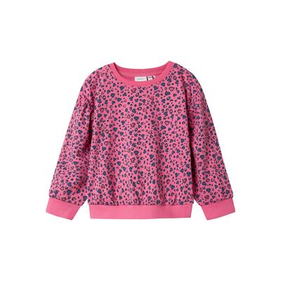 Sweatshirt NAME IT "NMFNULA LS NREG SWEAT BRU PB", Mädchen, Gr. 122/128, pink power, Sweatware, Obermaterial: 100% Baumwolle, gemustert, casual, regular fit normal, Rundhals, Langarm Rippbündchen, Sweatshirts Image