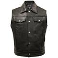 Skintan Mens Real Genuine Leather Full Grain Cowhide Plain Motorcycle Biker Gilet Waistcoat Cut Off Classic Custom Cruiser Motorbike Shirt Collar Jacket Cutt Vest in Black Size L 42 Large