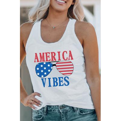 Weißes AMERICA VIBES T-Shirt mit Grafikdruck und Racerback-Trägern Image