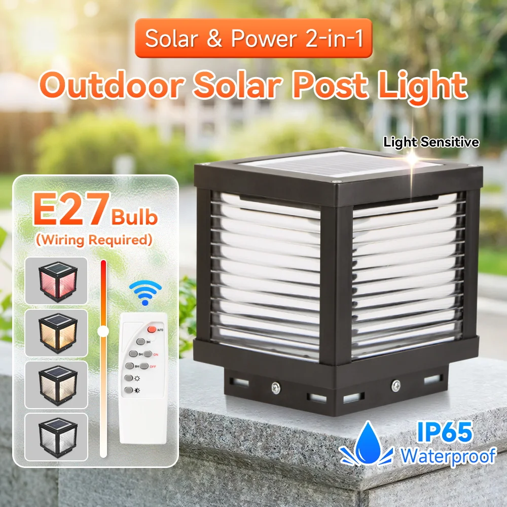 Lampe à colonne solaire lumières solaires temps extérieur Led pilier lumière étanche lampes à colonne télécommande LED jardin lumière du soleil extérieur