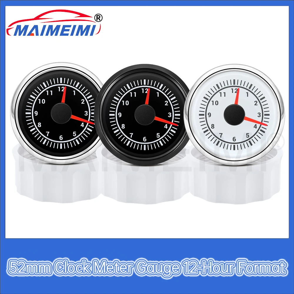 12 V, 24 Volt, digitales Auto-Messgerät, 52 mm, 2 Zoll, 12-Stunden-Format-Messgerät, 8 Farben, Hintergrundbeleuchtung für Auto, LKW, Yachten Image