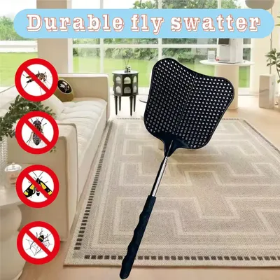 Telescopic fly swatter, indoor fly trap, plastic mosquito and fly killer, heavy-duty stainless steel telescopic handle