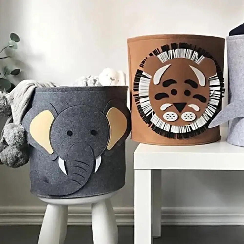 Filz Tier Spielzeug Lagerung Eimer Cartoon Tier Große Tragbare Schmutzige Kleidung Schuhe Organizer Kleinigkeiten Falten Lagerung Box Container