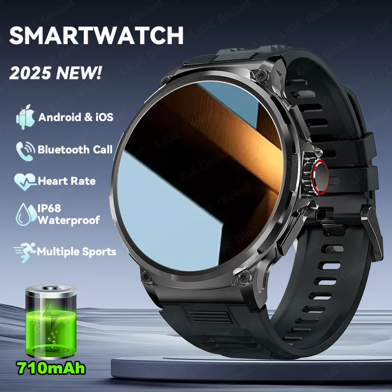 LIGE 2025 Neue Militär 710 mAh Große Batterie Smartwatch Männer 1,85 "Ultra HD Bluetooth Anruf Blutdruck Blut Sauerstoff smart Uhr Image
