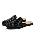 Pantofole estive in pelle fresca per uomo Mocassini neri Mezze pantofole da uomo Scarpe casual da uomo antiscivolo Comode pantofole piatte Ciabatte