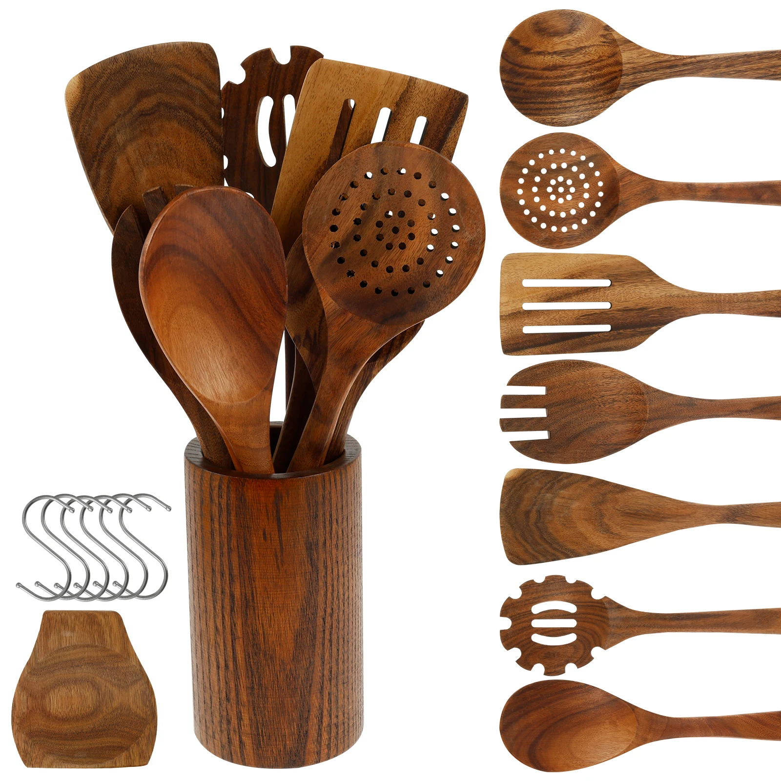 Holz-Utensilien-Set, Teakholz, Küchen-Kochutensilien-Set, Küchen-Set, praktisches Kochgeschirr-Set für den täglichen Gebrauch zu Hause Image