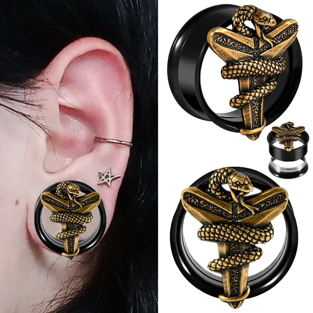 2-1PCS Übertrieben Kreative Black Mamba Ohr Messgeräte Ohrstöpsel & Tunnel Edelstahl Expander Ohrringe Frauen Piercing schmuck Image