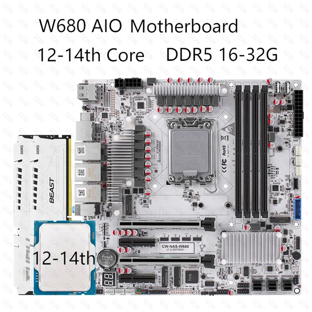 W680 Motherboard-Set AIO Nas Kit mit 12-14. Kern DDR5 max. 128 GB PCIE5.0 unterstützt 12*SATA3.0 3*M2-NVME All-in-One-Workstation