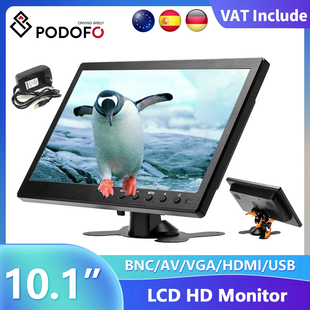Podofo 10,1" LCD 1024*600HD Auto Monitor Mini TV LCD Monitor Digitalbildschirm mit HDMI/VGA/AV/USB/SD/TV/DVD-Player zur Überwachung Image