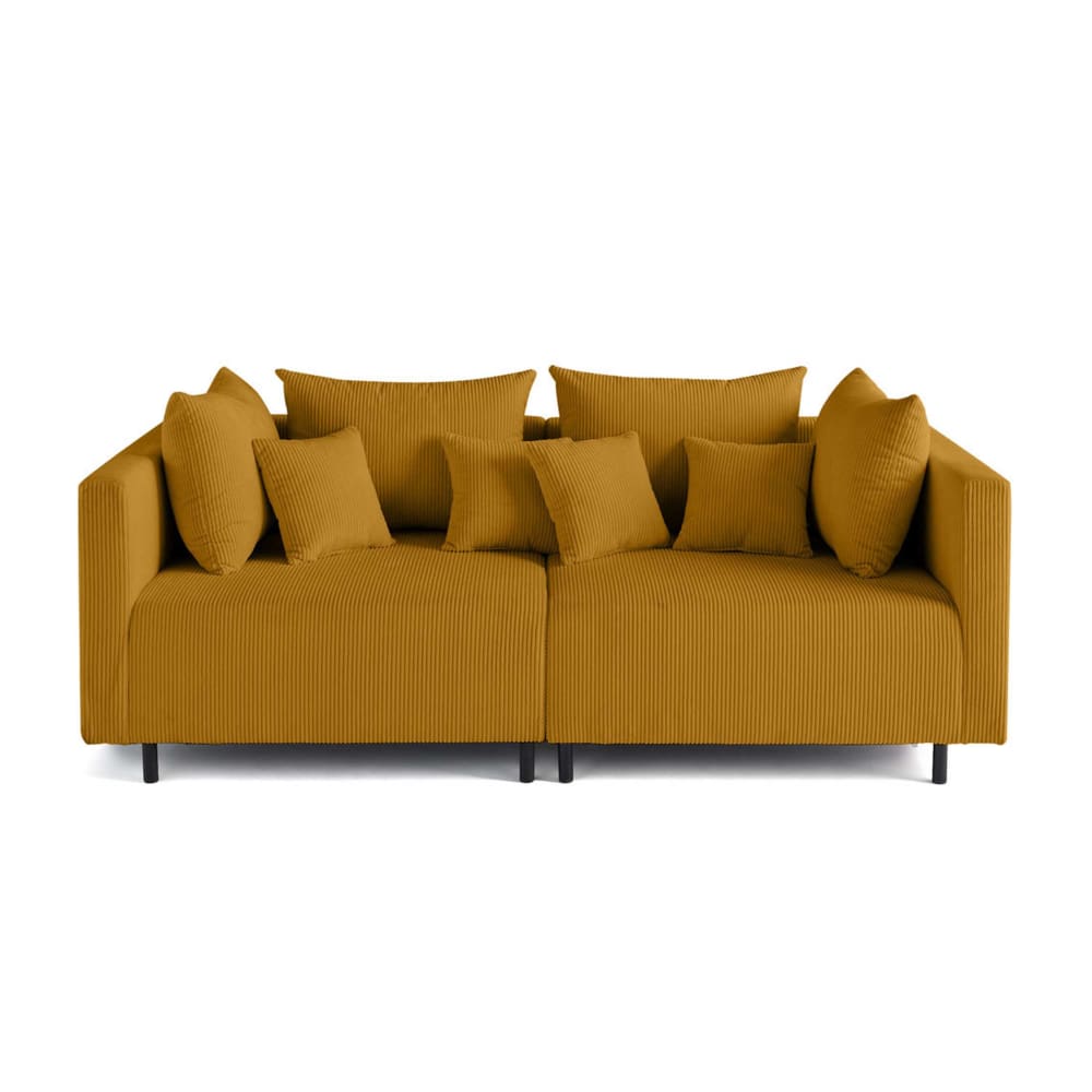 Canapé modulable 2 places en velours côtelé jaune