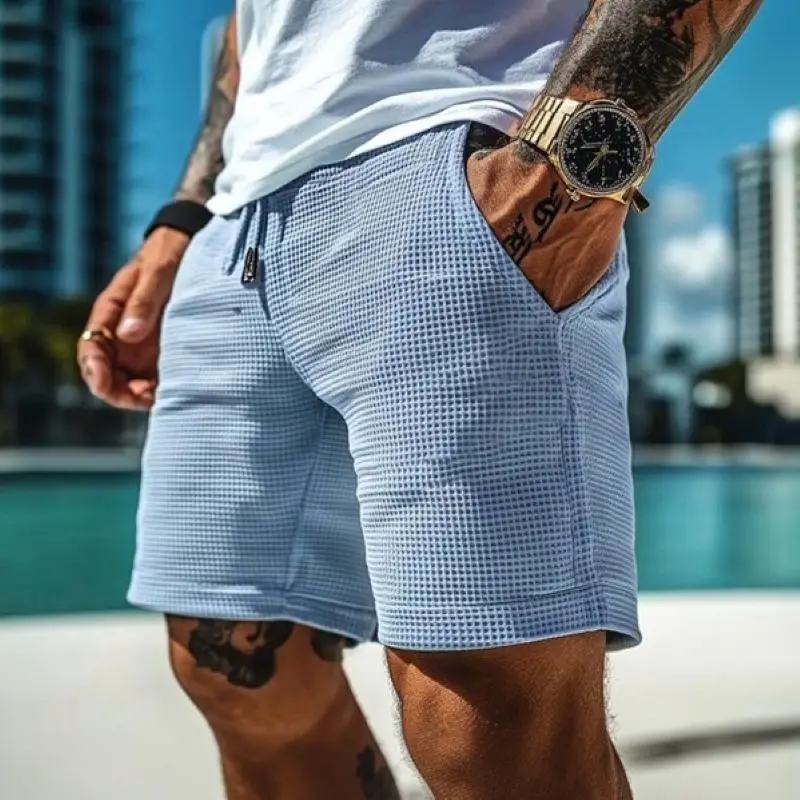 Herren Vintage Waffelstrick Surfshorts Elastischer Kordelzug Walkshorts Strand Lässig Schnelltrocknend Komfort Sommer Stretch Athletic Lounge