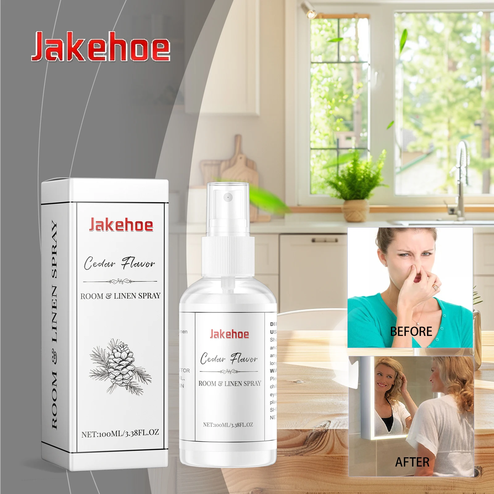 Jakehoe Innenspray, effektiver Geruchsbeseitiger, Lufterfrischer, langanhaltender, frischer Duft für Wohnzimmer, Badezimmer, Schlafzimmer, Küche Image