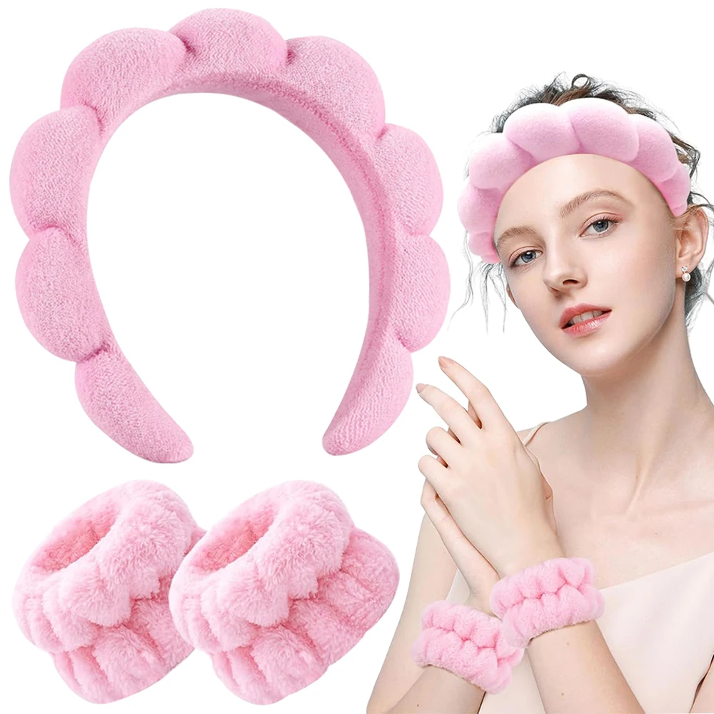3 stücke Make-Up Stirnband Set Gesicht Waschen Stirnbänder Armband Werkzeug Für Frauen Spa Waschen Gesicht Hautpflege Haar Bands Zubehör Image