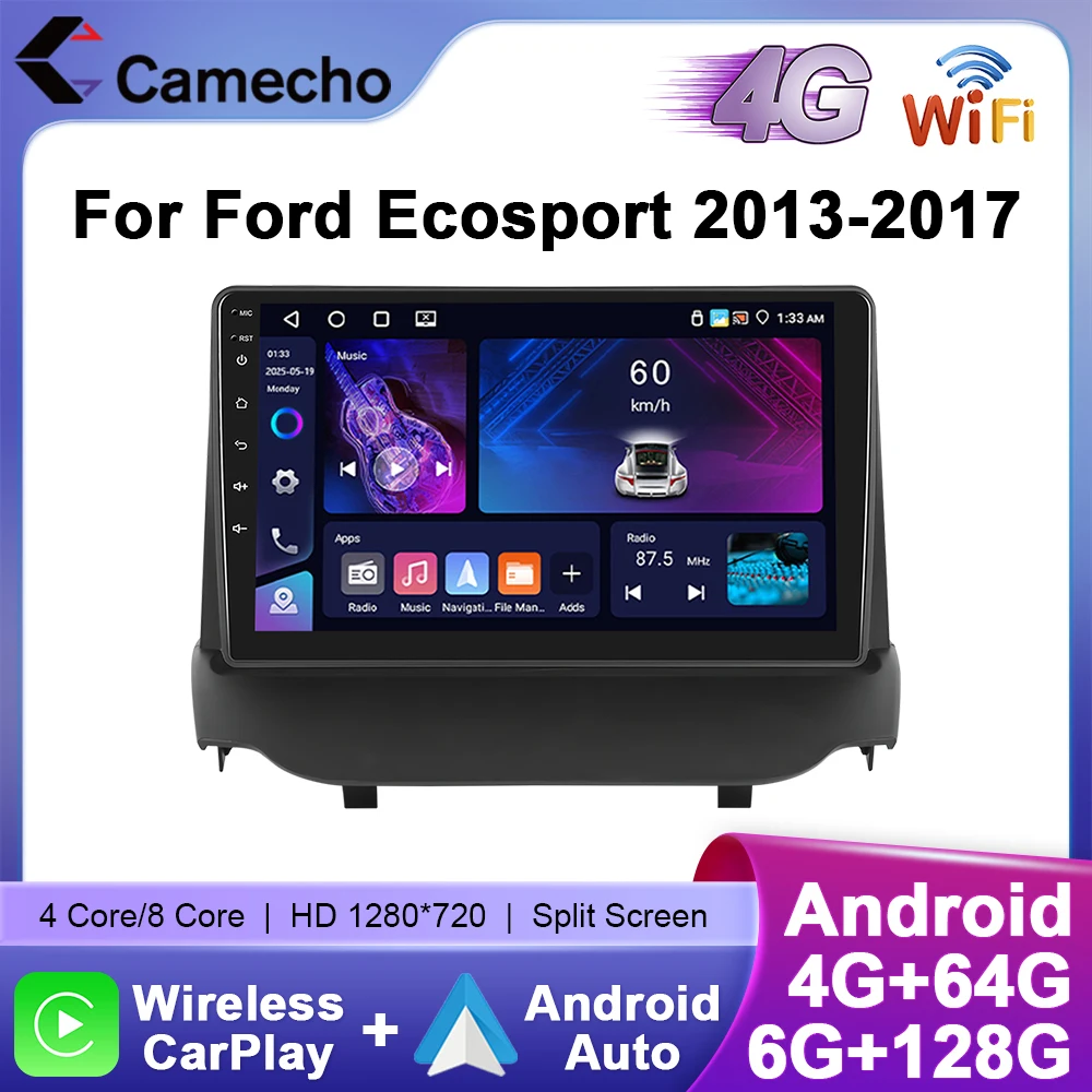 Camecho 6 + 128G Drahtlose CarPlay Andorid Auto Auto Radio Für Ford Ecosport 2013 2014-2017 GPS Stereo 4G WiFi RDS Multimedia Player Image