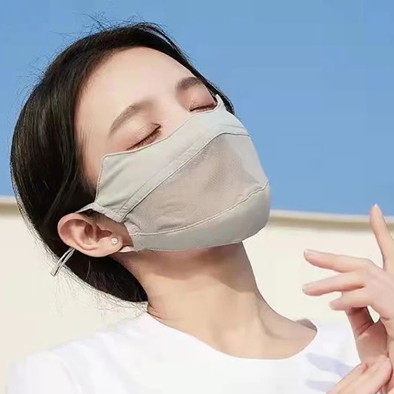 Atmungsaktive Eisseide Sonnenschutz Gesichtsmaske Outdoor Sport Anti-UV-Gesichtsmaske Kopftuch mit verstellbarer Schnalle Fahren Reitmaske Image