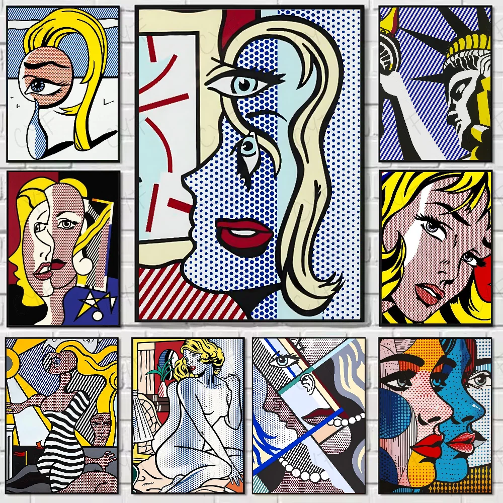 Roy Lichtenstein Pop abstraktes Kunstposter, hochwertige Wandkunst für Zuhause, Büro, Schlafzimmer, Wohnzimmer, Flur, Bar, perfekte Geschenkidee Image