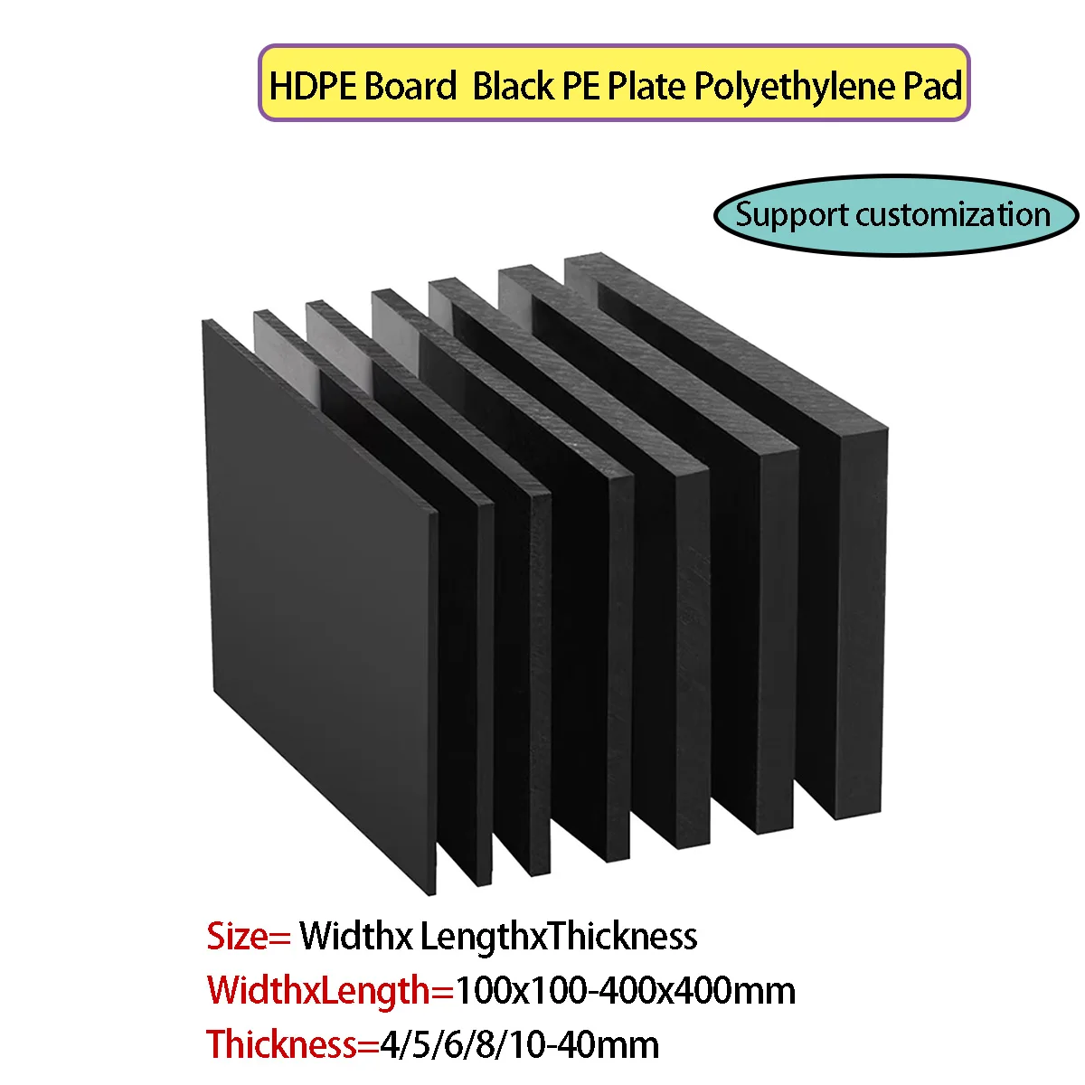 Dicke 4–40 mm HDPE-Platte, verschleißfeste schwarze PE-Platte, Polyethylen-Pad, handgefertigte Modell-Kunststoffplatte
