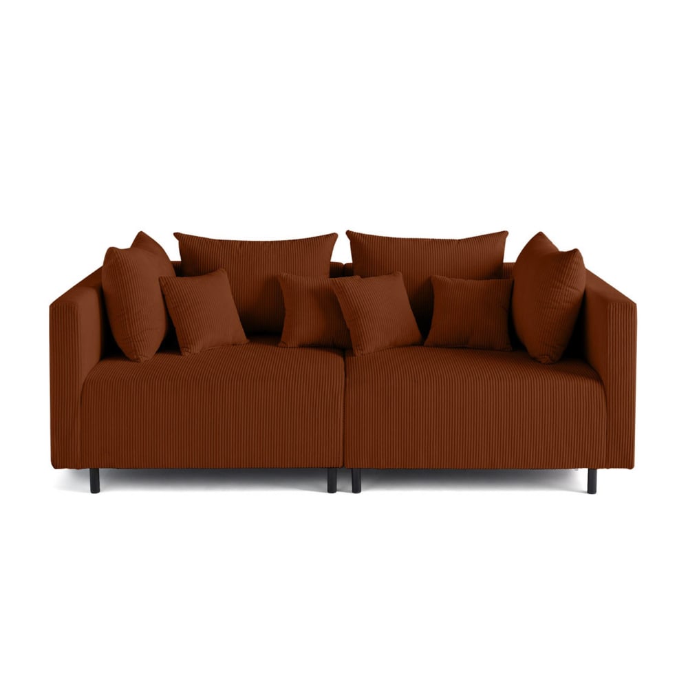 Canapé modulable 2 places en velours côtelé terracotta