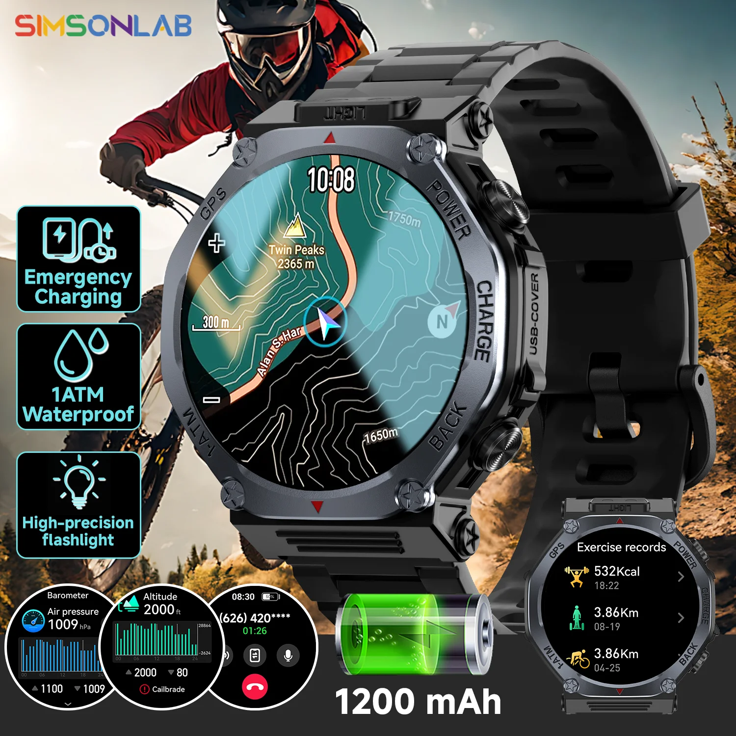 GPS Smartwatch Sprachassistent 1200 mAh Schlaf- und Gesundheitsmonitor HD-Bildschirm Bluetooth-Anruf Wasserdichte Sport-Smartwatch für Männer Frauen Image