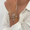 Salircon 3 Teile/satz Vintage Kreuz Anhänger OT Armbänder für Männer Hip Hop Punk Silber Farbe CCB Perlen Armreifen Trend Schmuck männlichen Geschenk