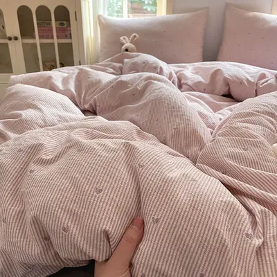 Korean Style Bedding Sets 2025 New Twin Full Queen Size Bed Sheet Set Love Heart Duvet Cover Set Pillowcase Bed Linen No Filler