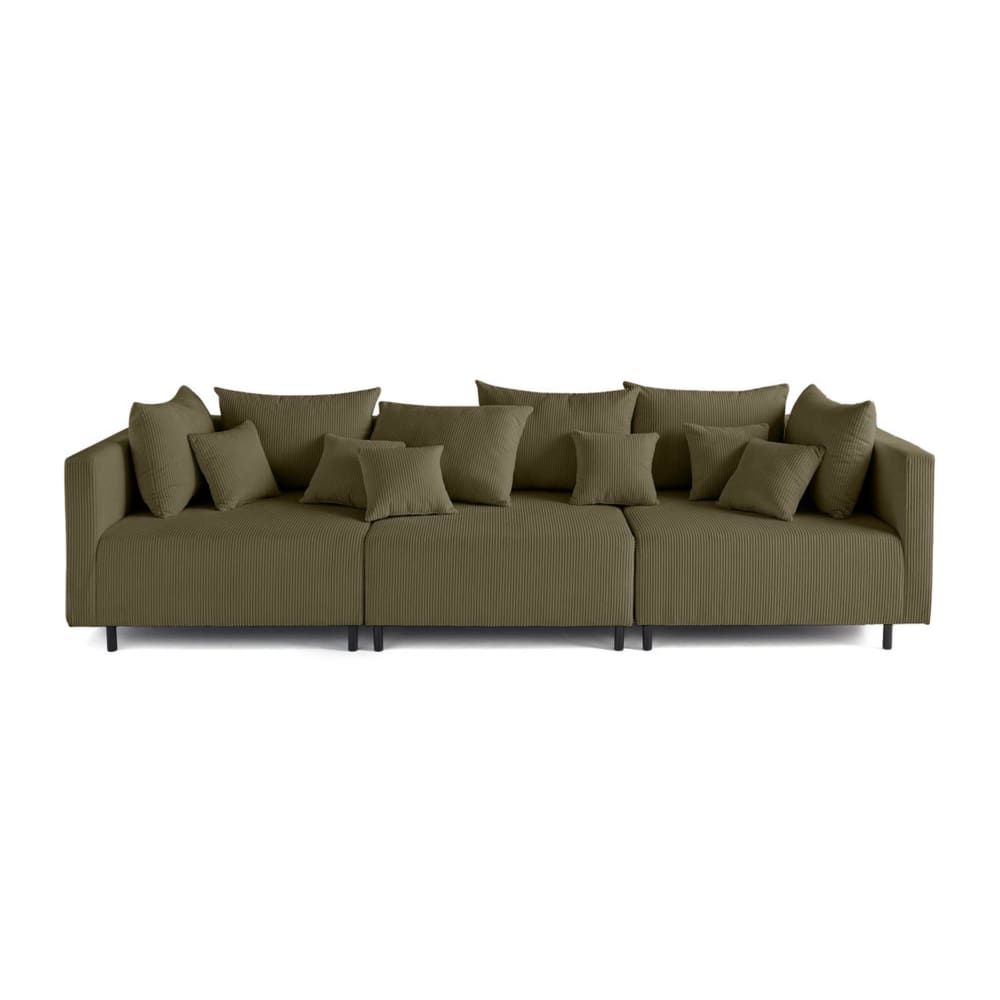 Canapé modulable 3 places en velours côtelé vert