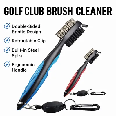 Golf Club Brush Cleaner With Dual Bristles/Retractable Clip/Portable Double-Sided Golf Cleaning Brush For Irons/Woods
