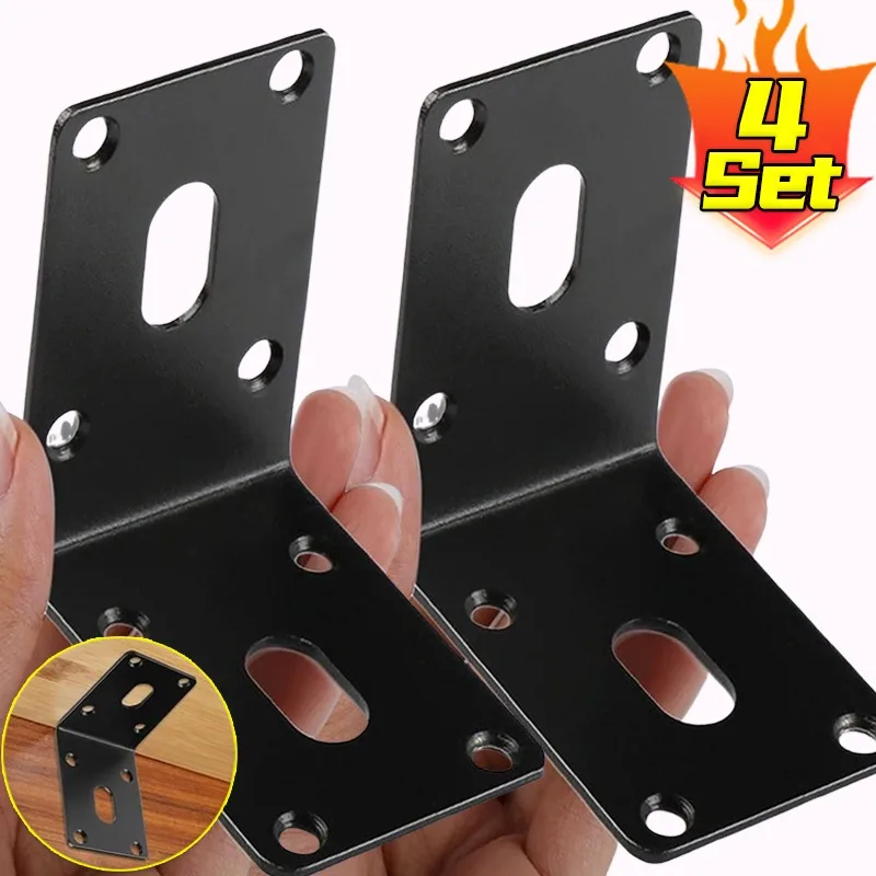 Staffe angolari nere a forma di L Staffa per mensola in acciaio inossidabile Staffe angolari regolabili Fissaggio del cassetto Staffa angolare ad angolo retto