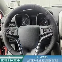 For Chevrolet Camaro 5 Gen 2014 2015 RS Customized Black DIY Car Steering Wheel Braid Cover Hand Sewing Microfiber Leather