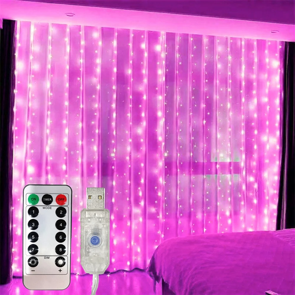 LED-Vorhang-Lichterkette, USB-Stromversorgung mit Fernbedienung, LED-Lichterkette, Hochzeit, Weihnachtsbaum, Anhänger, Zuhause, Schlafzimmer, Dekorationen