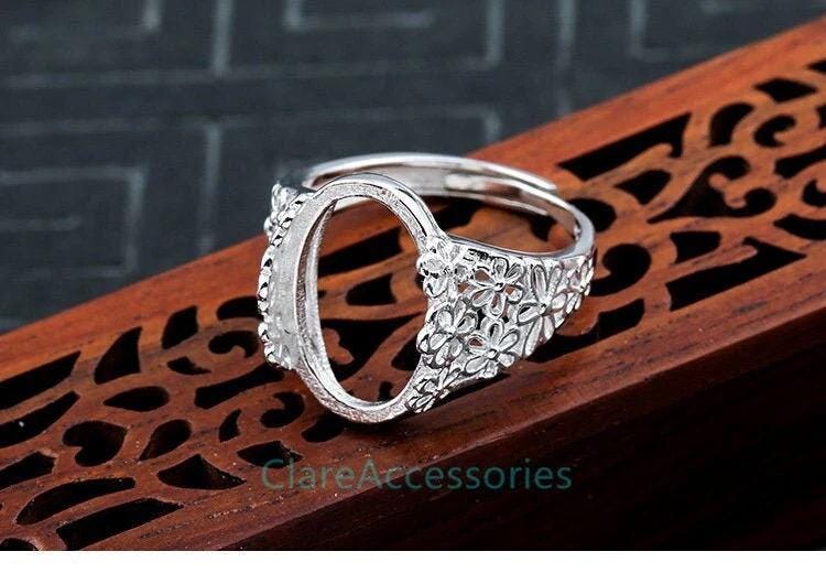 Anelli ovali in argento con fiori da 6-18 mm, montatura per anelli in argento sterling 925, 6 x 8 mm 7 x 9 mm 8 x 10 mm 9 x 11 mm 10 x 12 mm 11 x 15 m