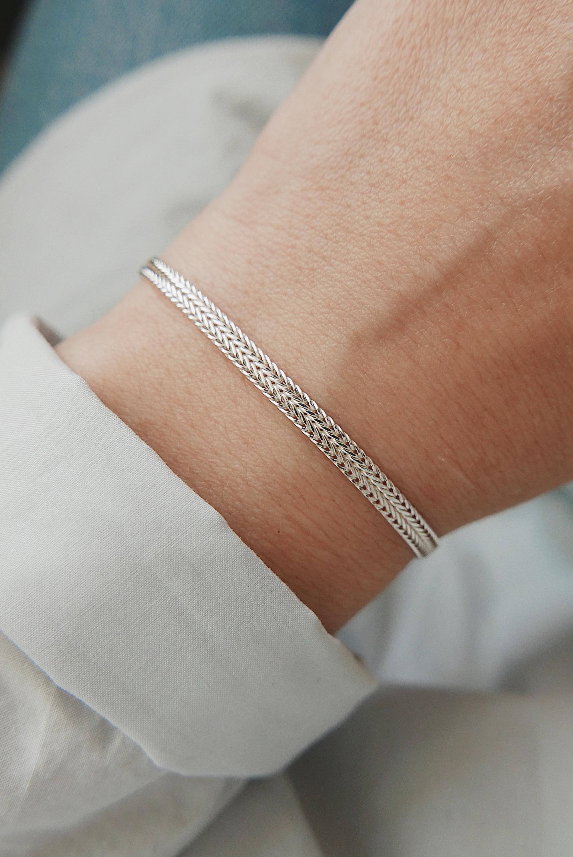 BRACCIALE A MAGLIE, Bracciale in argento sterling, Bracciale a catena in argento, Bracciale in argento da donna, Bracciale a strati, Bracciale delicat