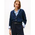 Strickjacke TOMMY HILFIGER "SOFT WOOL CABLE CARDIGAN", Damen, Gr. XXXL (46), blau (schwarz night navy), Strick, Obermaterial: 100% Wolle, unifarben, casual, normal, V-Ausschnitt, Langarm Bündchen, Strickjacken, mit Zopfmuster, aus reiner Wolle