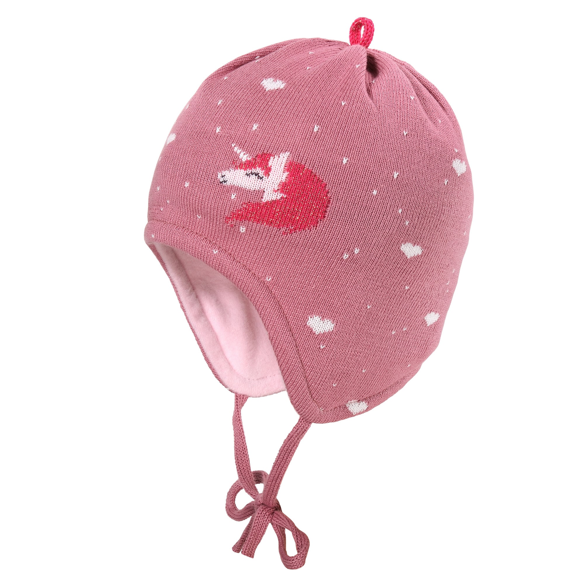 Strickmütze MAXIMO, Mädchen, Gr. 47, rosa (foxglove, dunkelpink), Strick, Baumwolle, mehrfarbig, Mützen Strickmütze, Baumwolle, gefüttert, zum Binden Image