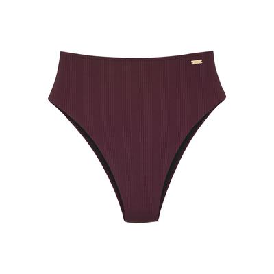 Highwaist-Bikini-Hose COPENHAGEN STUDIOS "Nela", Damen, Gr. 42, N-Gr, rot (weinrot), Rippware, Recycling-Polyamid, unifarben, strukturiert, Badehosen, mit höherem Beinausschnitt Image