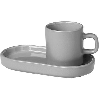 Espressotasse BLOMUS "PILAR", grau (hellgrau), B:7,5cm H:6cm Ø:5cm, Keramik, Trinkgefäße, 2 Tassen, 2 Untertassen Image