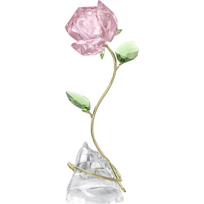 Glasblume SWAROVSKI "Dekofigur Kristallfigur Sammelfigur Florere Rose", bunt (kristallweiß, goldfarben, grün, rosa), Dekofiguren, B/H: 5,3cm x 11,6cm, Rose, Swarovski Kristall, Metall, Swarovski Kristall, B:5,3cm H:11,6cm Image