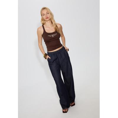 Stradivarius D35 Loose-fitting drawstring jeans RINSE BLUE DENIM L