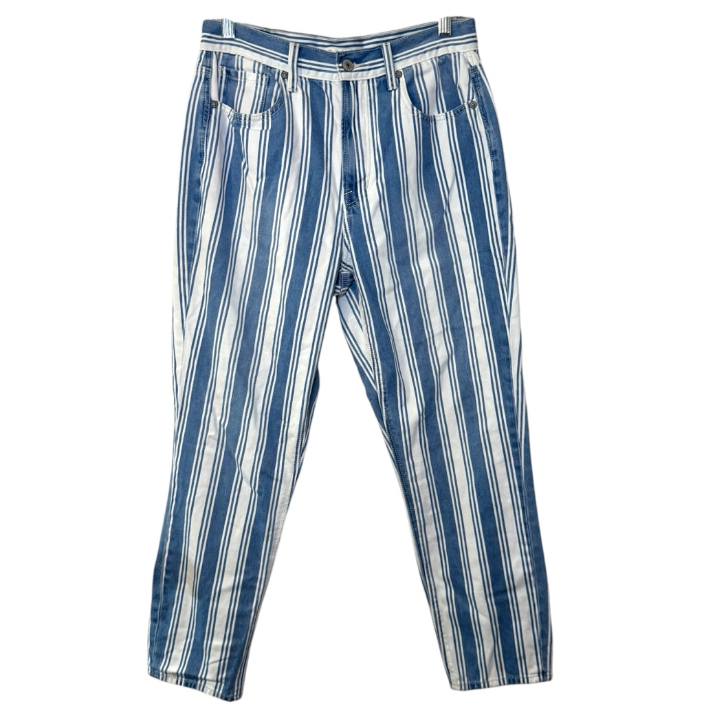 American Eagle Outfitters Jeans | American Eagle Mom Jean Striped Blue White Denim Jeans Women’s 6 Short | Color: Blue/White | Size: 6 Short