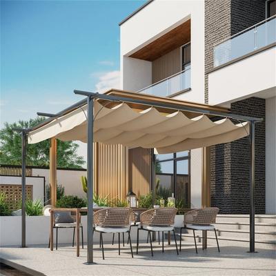 9.8' x 9.8' Outdoor Retractable Canopy Gazebo with Steel Frame for Backyard and Garden - 9.8' L x 9.8' W x 7.5' H