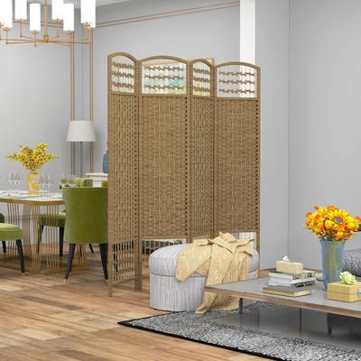 Poplar Wood Wicker Room Divider with Foldable Panels